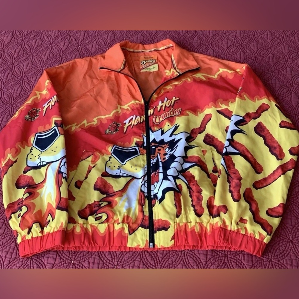 Forever 21 X Flaming Hot Cheetos Full Zip Jacket Windbreaker Graphics Women’s M